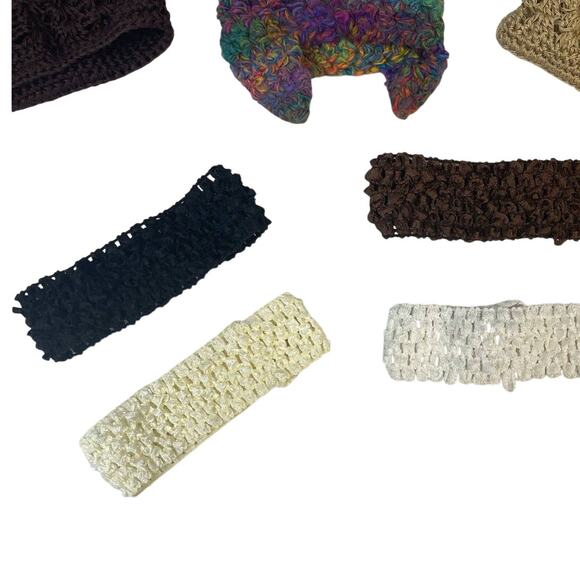 Lot of 8 Baby Girls Headbands Crochet Yarn Hand Knit Caps Hats Beanies - Picture 2 of 4